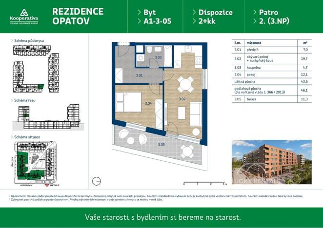 Pronájem bytu 2+kk, Praha - Chodov, Líbalova, 46 m2