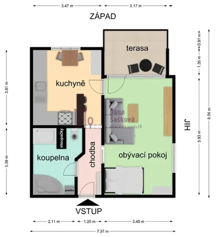 Pronájem bytu 1+1, Jindřichův Hradec, sídliště Vajgar, 53 m2