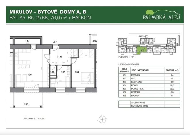 Pronájem bytu 2+kk, Mikulov, Bezručova, 76 m2
