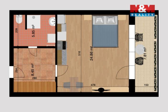 Pronájem bytu 1+kk, Kolín, A. M. Jelínka, 38 m2