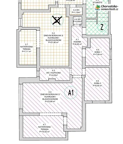 Prodej bytu 3+1, Novalja, Chorvatsko, 59 m2