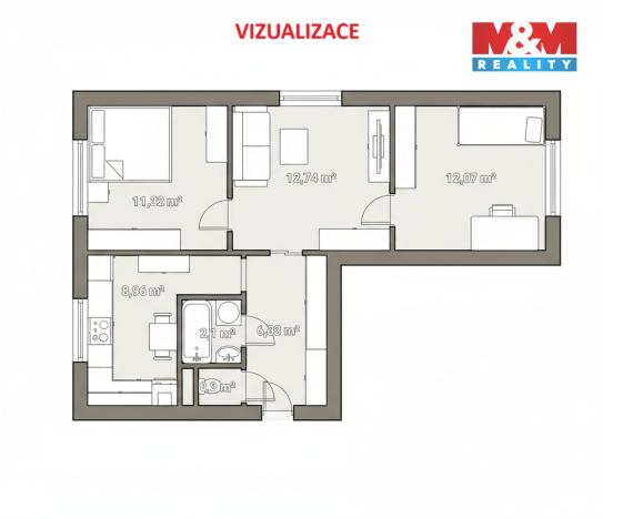 Prodej bytu 2+1, Chodov, Obránců míru, 56 m2