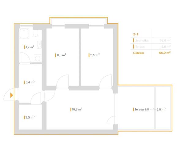 Prodej bytu 2+1, Brno, Kobylín, 53 m2