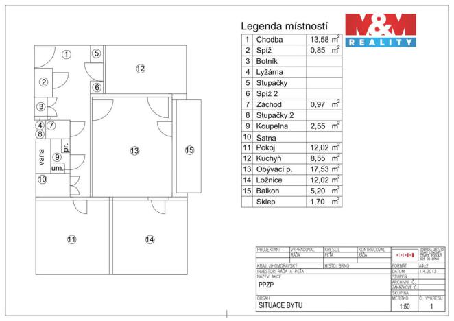 Prodej bytu 3+1, Brno - Starý Lískovec, Oderská, 67 m2