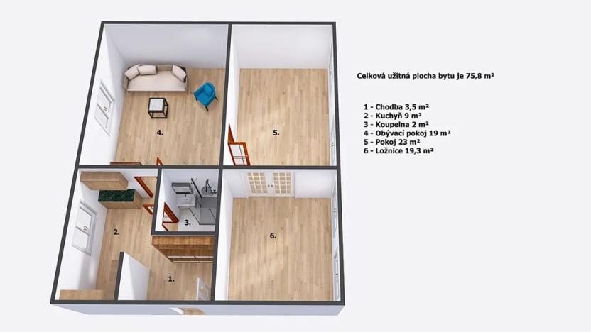 Pronájem bytu 3+1, Jičín, Havlíčkova, 76 m2