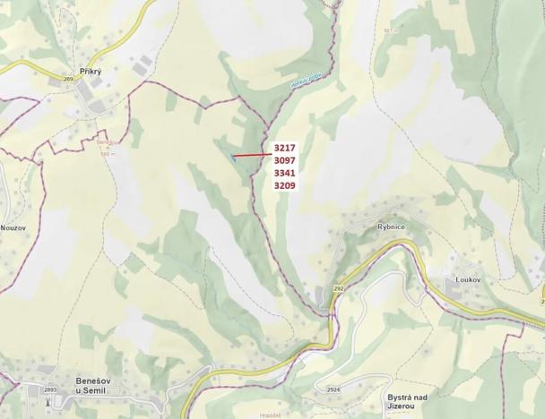Dražba lesa, Benešov u Semil, 1649 m2