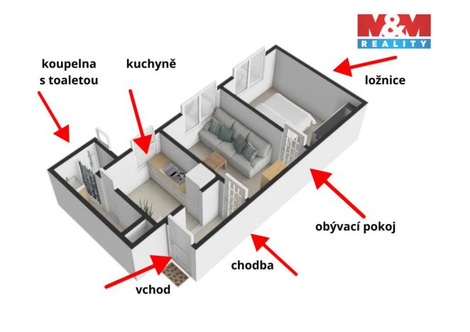 Prodej bytu 2+1, Havlíčkův Brod, Nádražní, 30 m2