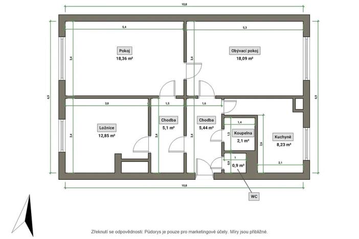 Prodej bytu 3+1, Vsetín, Jasenická, 72 m2