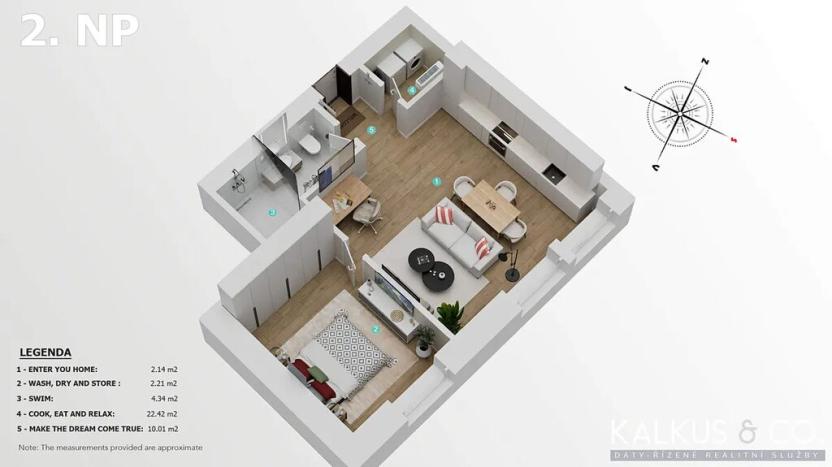 Pronájem bytu 2+kk, Hradec Králové, Eliščino nábřeží, 44 m2