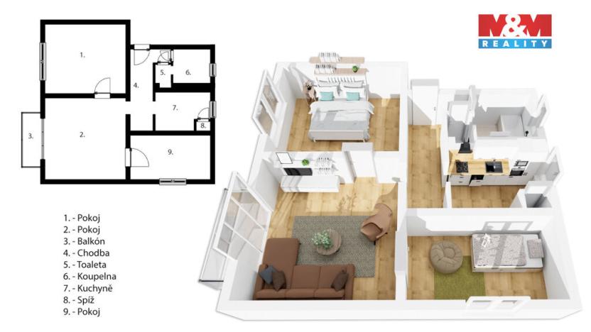 Prodej bytu 3+1, Hodonín, Skácelova, 55 m2