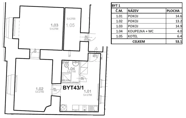 Pronájem bytu 2+1, Liběchov, nám. V. Levého, 53 m2