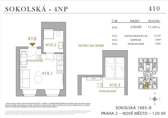 Pronájem bytu 1+kk, Praha - Nové Město, Sokolská, 17 m2