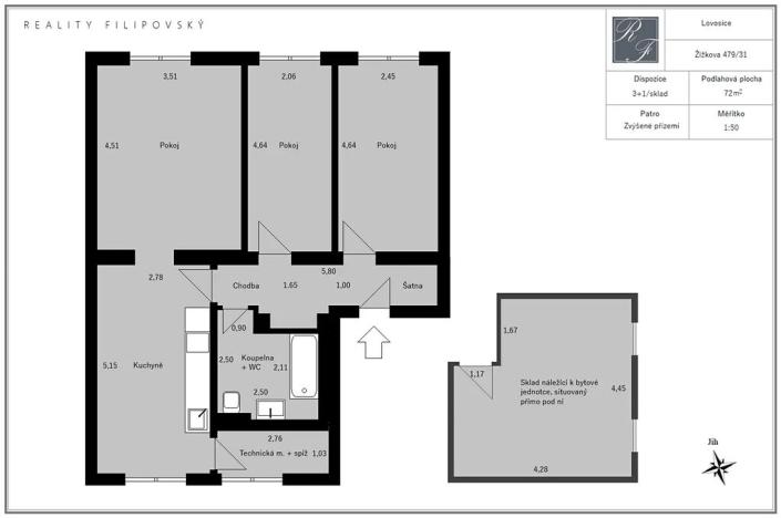 Prodej bytu 3+1, Lovosice, Žižkova, 72 m2