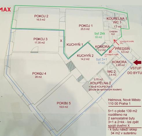 Prodej bytu 5+1, Praha - Nové Město, Helmova, 139 m2