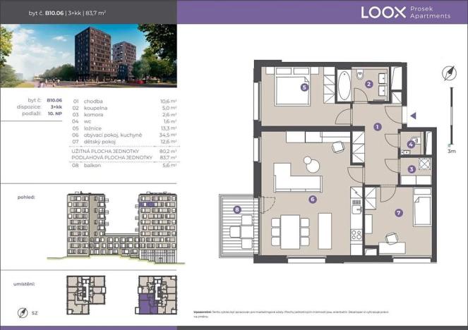 Pronájem bytu 3+kk, Praha - Prosek, Litoměřická, 84 m2