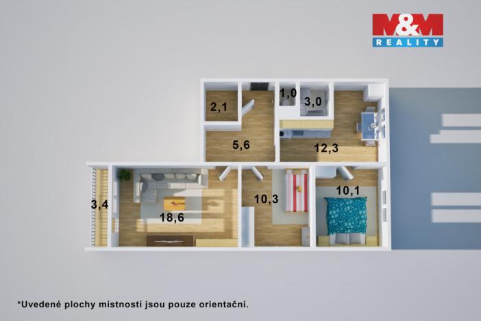 Prodej bytu 3+1, Ústí nad Labem - Krásné Březno, Družstevní, 65 m2