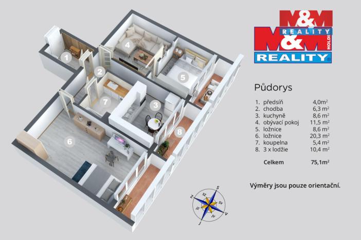 Prodej bytu 2+1, Děčín, Žerotínova, 61 m2