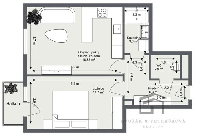 Pronájem bytu 2+kk, Praha - Vršovice, Bulharská, 46 m2