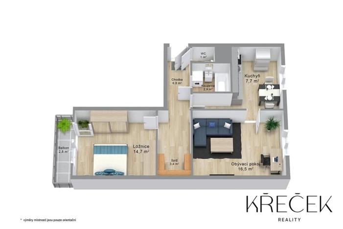 Pronájem bytu 2+1, Třebíč, Modřínová, 50 m2