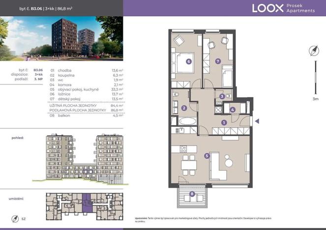 Pronájem bytu 3+kk, Praha - Prosek, Litoměřická, 86 m2