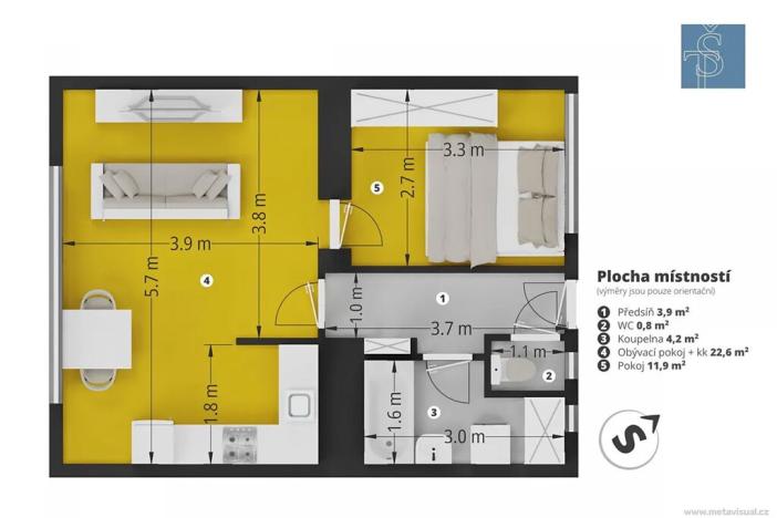 Pronájem bytu 2+kk, Praha - Krč, Humpolecká, 44 m2