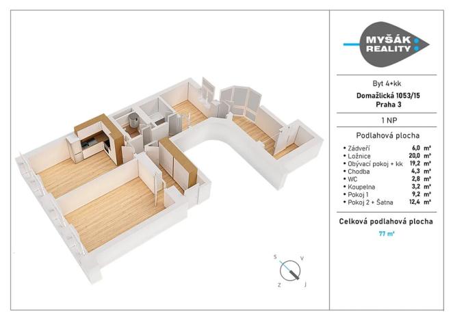 Prodej bytu 4+kk, Praha - Žižkov, Domažlická, 77 m2