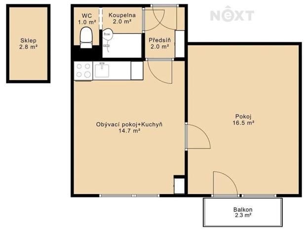 Prodej bytu 2+kk, Písek, nábřeží 1. máje, 38 m2