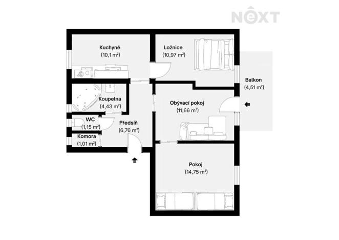 Prodej bytu 3+1, Líně, 60 m2