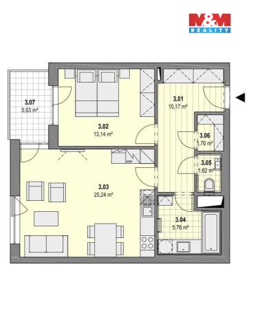 Pronájem bytu 2+kk, Ostrava - Moravská Ostrava, náměstí Biskupa Bruna, 58 m2
