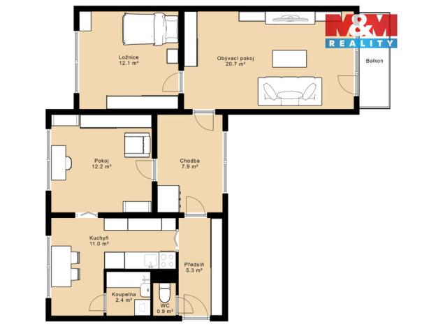 Prodej bytu 3+1, Jindřichův Hradec - Jindřichův Hradec III, sídliště Vajgar, 78 m2