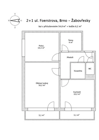 Pronájem bytu 2+1, Brno, Foerstrova, 55 m2
