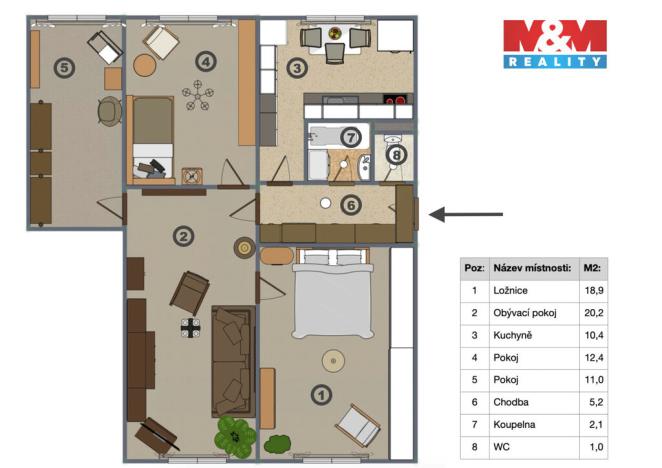 Prodej bytu 4+1, Podbořany, Alšova, 75 m2