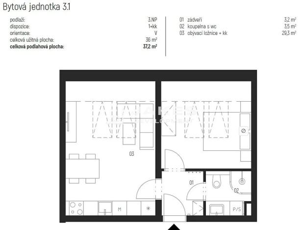 Pronájem bytu 2+kk, Únětice, Rýznerova, 37 m2