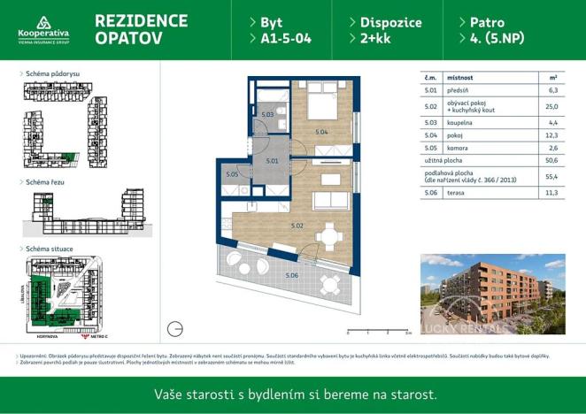 Pronájem bytu 2+kk, Praha - Chodov, Líbalova, 55 m2