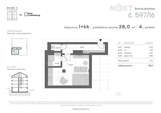 Prodej bytu 1+kk, Praha - Vysočany, Kolmá, 27 m2