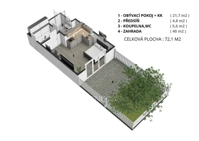 Pronájem bytu 1+kk, Praha - Letňany, Letovská, 37 m2