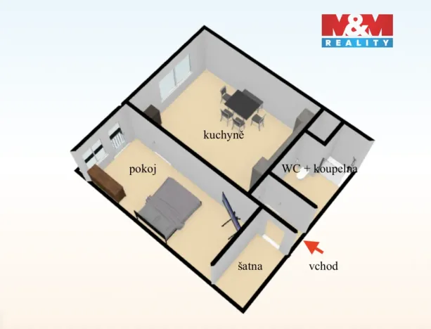 Pronájem bytu 1+1, Kostelec nad Orlicí, U Váhy, 38 m2