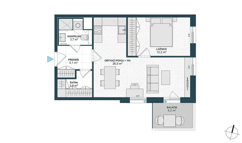 Pronájem bytu 2+kk, Praha - Horní Měcholupy, Milánská, 59 m2