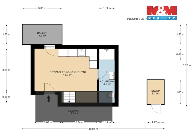 Prodej bytu 2+kk, Mikulov, Koněvova, 36 m2