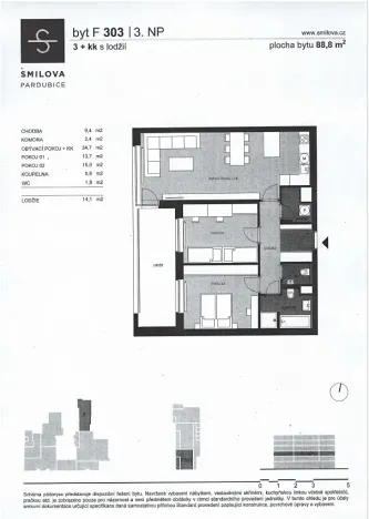 Pronájem bytu 3+kk, Pardubice, Smilova, 89 m2