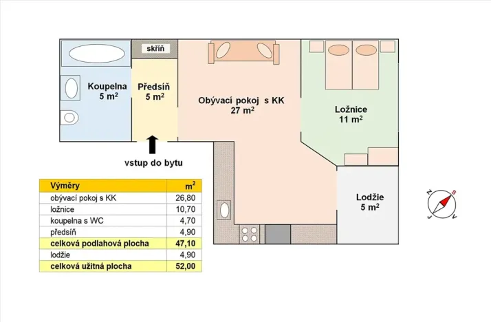 Pronájem bytu 2+kk, Praha - Stodůlky, Jeremiášova, 47 m2