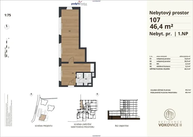 Pronájem komerční nemovitosti, Praha - Vokovice, K Červenému vrchu, 47 m2