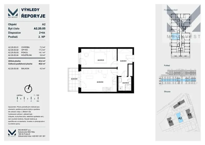 Prodej bytu 2+kk, Praha - Řeporyje, Jáchymovská, 47 m2