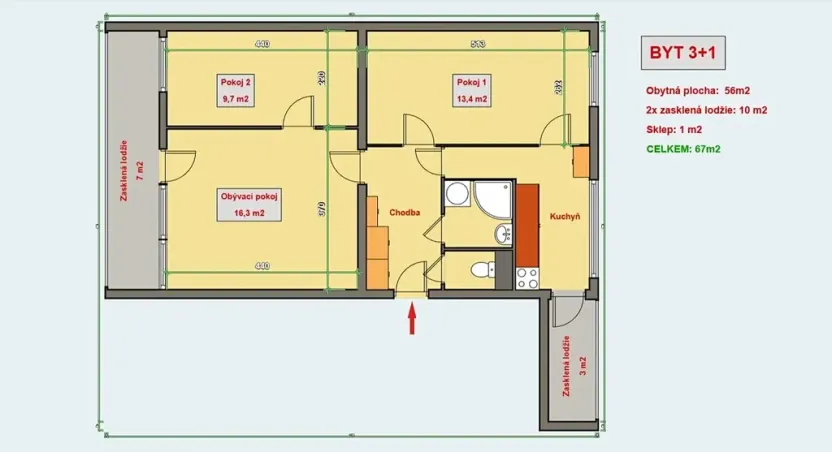 Prodej bytu 3+1, Hradec Králové, Třebechovická, 56 m2