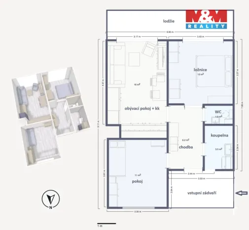 Pronájem bytu 3+kk, Praha - Košíře, Hlaváčkova, 58 m2
