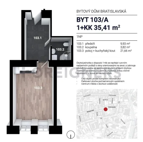 Pronájem bytu 1+kk, Brno, Bratislavská, 35 m2