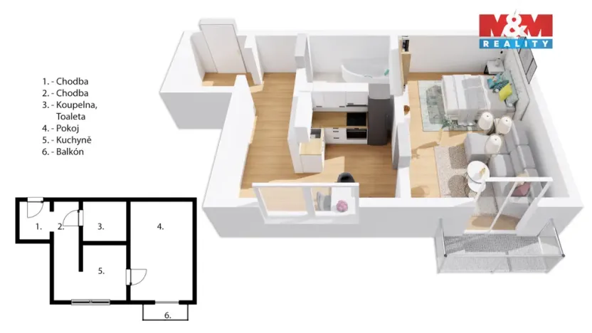 Prodej bytu 1+1, Zliv, Nová, 43 m2