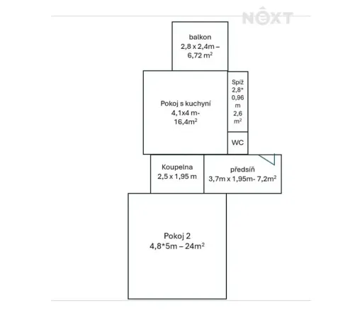 Pronájem bytu 2+kk, Brno, Krkoškova, 52 m2