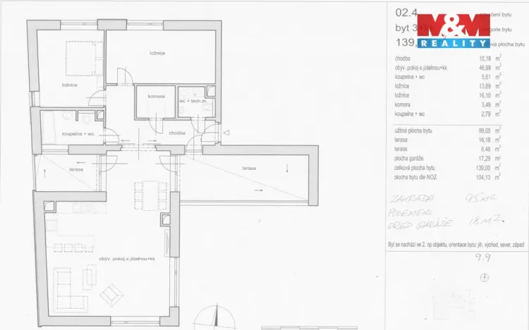Pronájem bytu 3+kk, Praha - Šeberov, Novákova, 99 m2