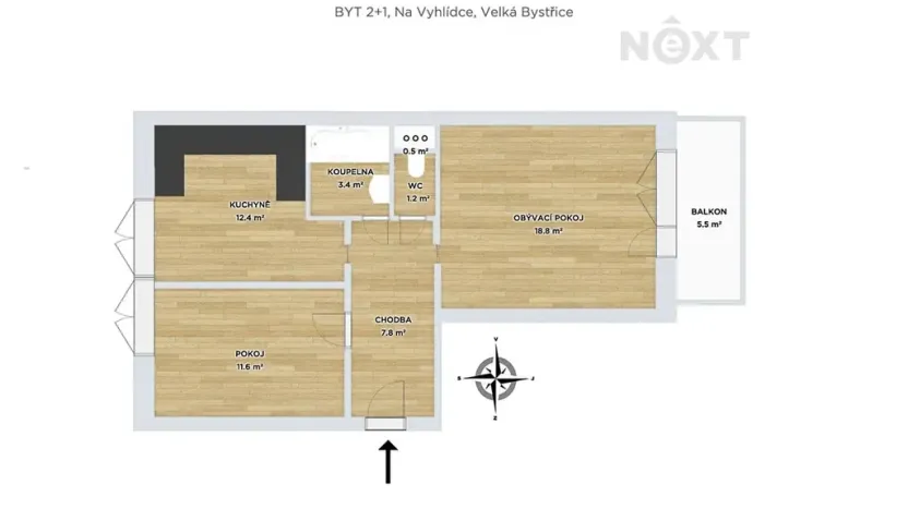 Prodej bytu 2+1, Velká Bystřice, Na Vyhlídce, 59 m2